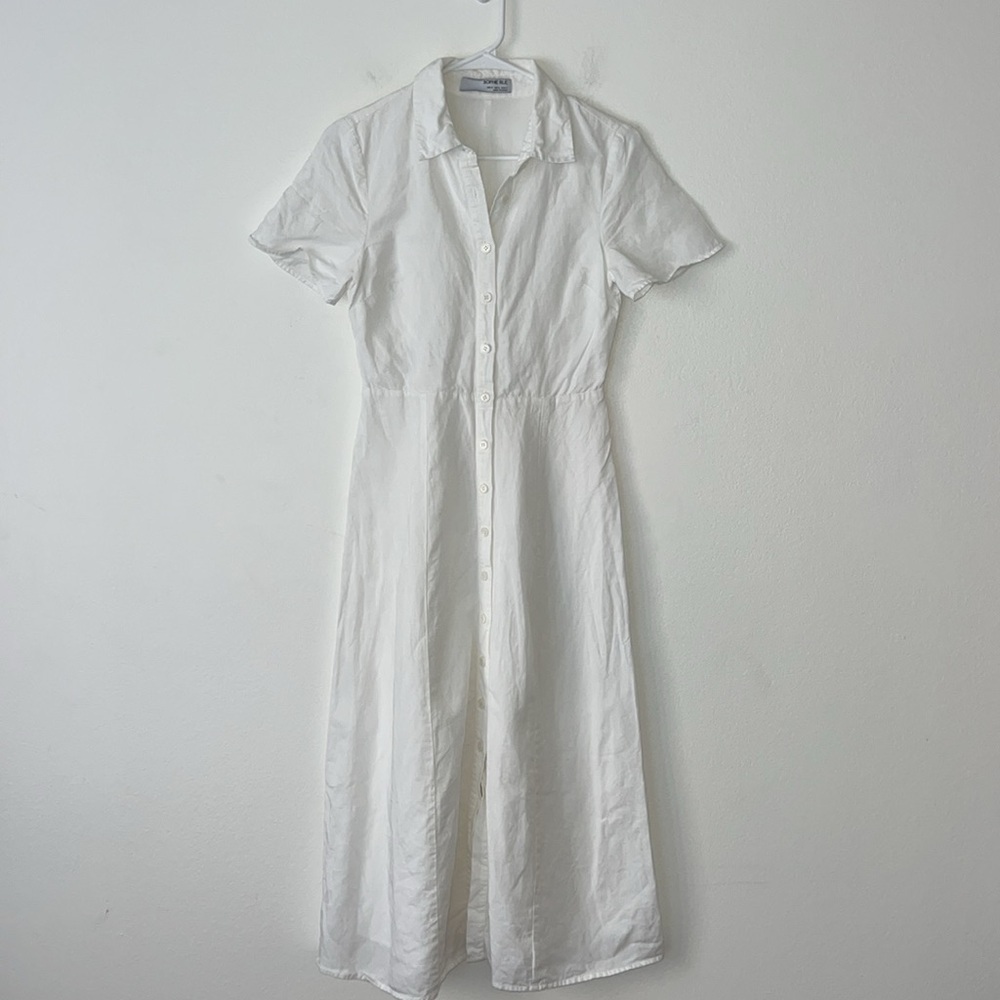 Sophie Rue White Linen Tencel Maxi Dress Button Front Size Small